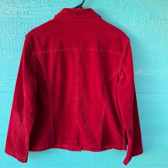 DARK RED STRETCH CORDUROY BUTTON FRONT JACKET SIZE LARGE - Picture 7 of 7